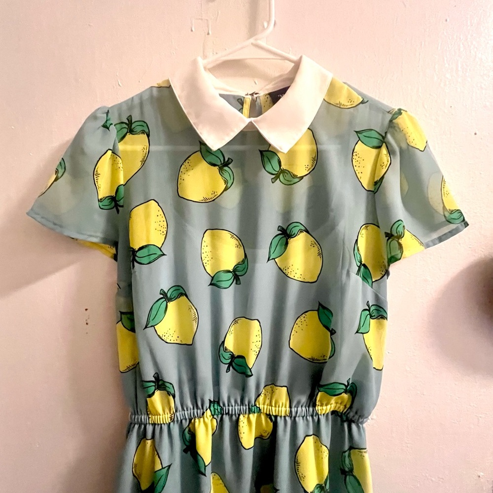 Modcloth blue & yellow lemon print swing dress with peter pan collar - Picture 7 of 16
